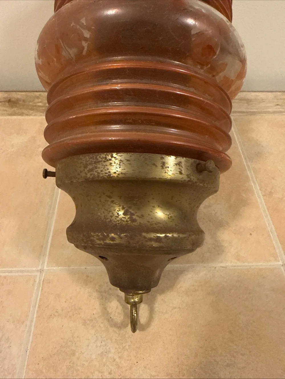 Vintage Brass Nautical Red Glass Electric Hanging Pendant Lamp